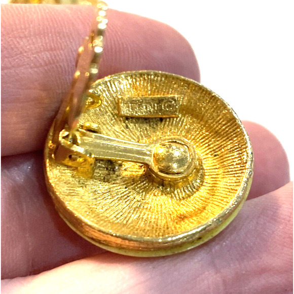 Vintage Selini clip on earrings retro 1970's yellow & goldtone buttons 1" rounds - Picture 3 of 4